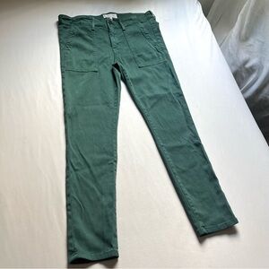 THE GREAT. Green cotton denim slim leg cropped pants jeans